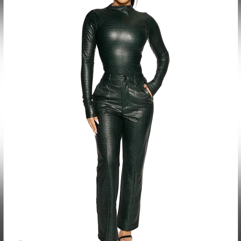 NAKED WARDROBE 'THE CROCODILE' TOP AND WIDE-LEG PANTS-Green